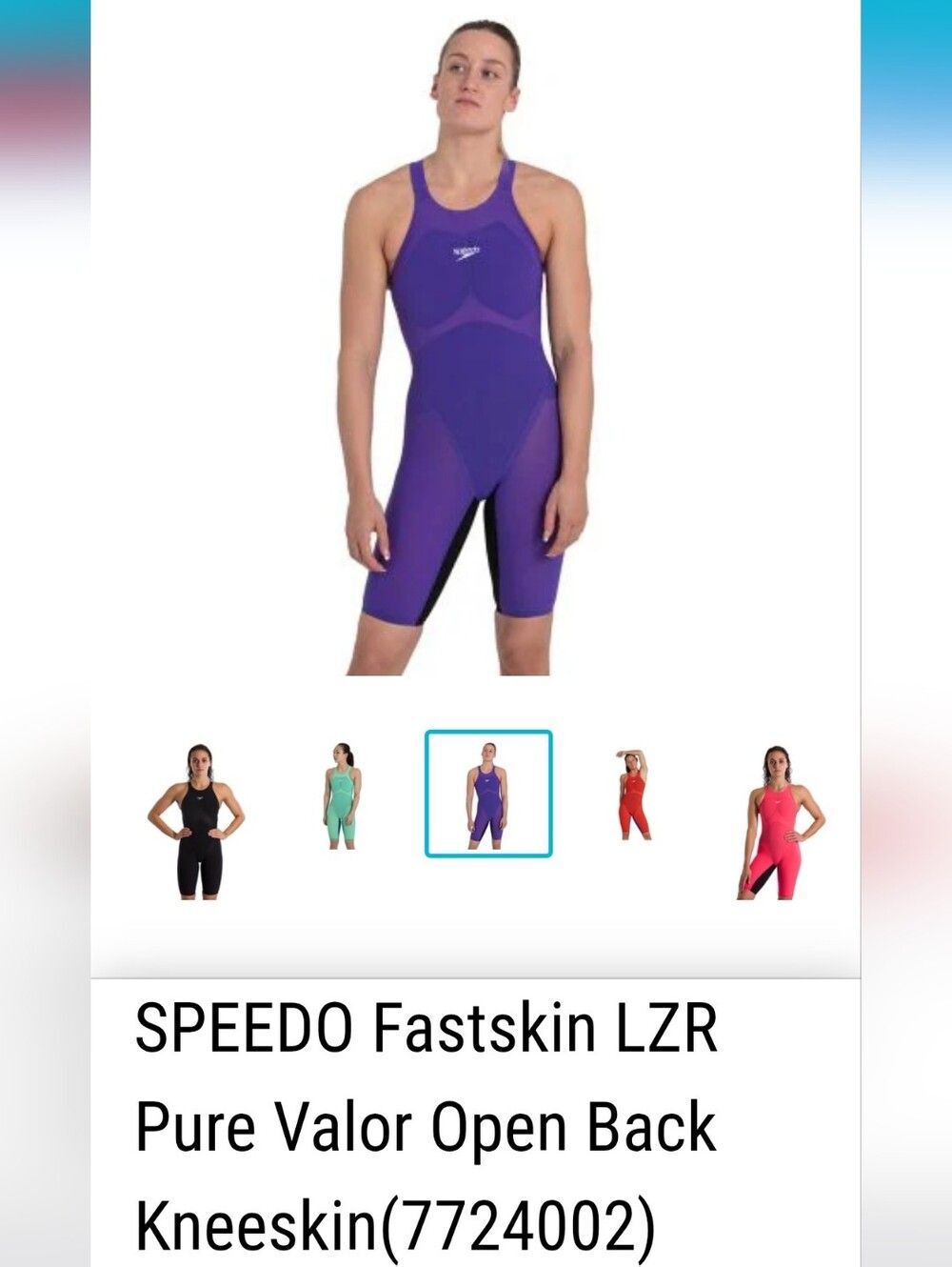 Speedo Fastskin LZR Pure Valor Open Back Kneeskin - Purple Size 24 Swimsuit
